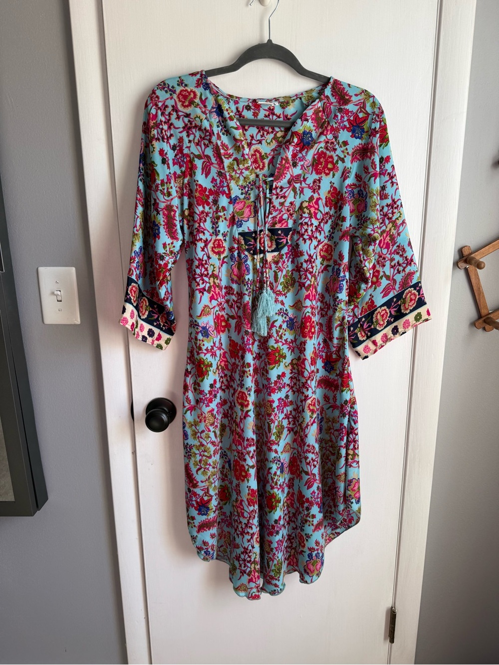 Ben & Lisa Floral silk blend Mini Dress/Tunic in gorgeous Multi Blue & Pink Flor